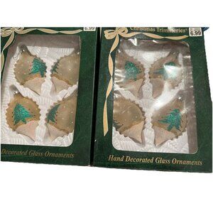 VTG Christmas Trimmeries Glass Ornaments Box Of 8 By Bradford Hand Decorated Box